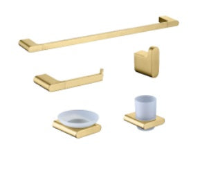 Accesorios De Baño 5 Pzas (Brush Gold) Cuadrado Ref. Gri.04.11 Marca Bari