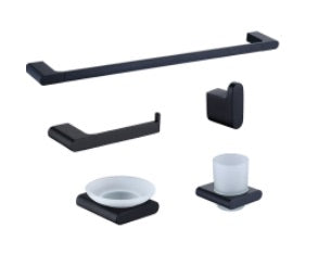 Accesorios De Baño 5 Pzas (Matte Black) Cuadrado Ref. Gri.04.12 Marca Bari
