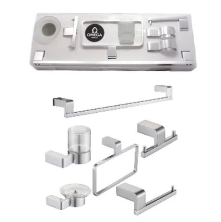 Accesorios Para Baño Set De 6 Pzas Cuadrado Mod. 651R Acabado Brillante Marca Omega