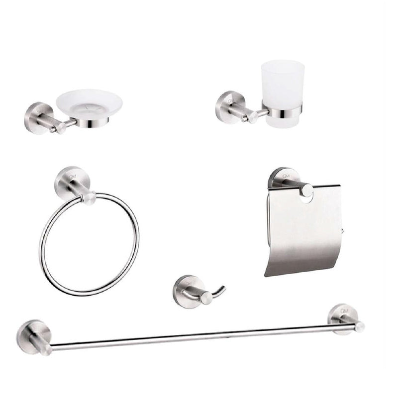 Accesorios De Baño 6 Pzas Serie Ria Color Gun Grey Ref. Qm-14.100.1503.Gr Marca Quality Metal