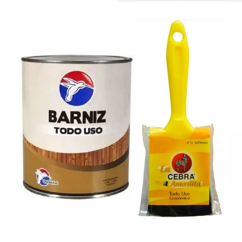 Kit Barniz Caoba Todo Uso ( Dos 1/4 Gl+ Brocha 1 1/2" Cebra) Marca Quimidal