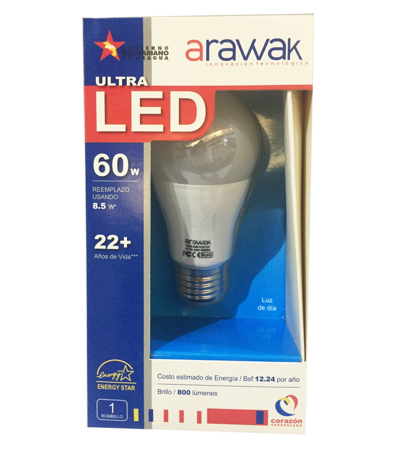 Bombillo Led Tipo Bulbo De 8.5 W 800 Lm 4.000 K (Semi Calida) Ref. Led8.5A60 / 124020 Marca Arawak