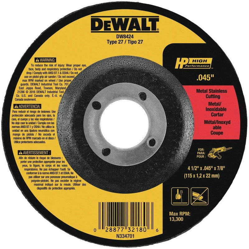 Disco De Corte Abras Ultra Fino C/R 4 1/2" X0.045Mm X 7/8" Ref.Dw8424/321806/Dis-700 Marca Dewalt