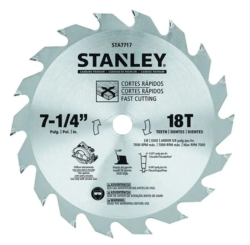 Disco De Sierra Circular 7 1/4" 18 Dientes Ref. Sta7717 Marca Stanley
