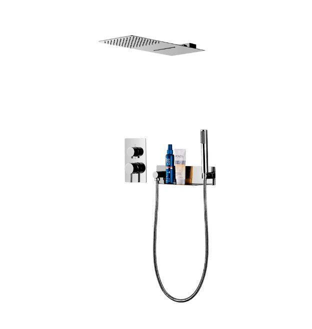 Panel De Ducha / Mezcladores Empot Ducha Extra Plana + Ducha Telefono + Repisa Cromado Marca Kubo