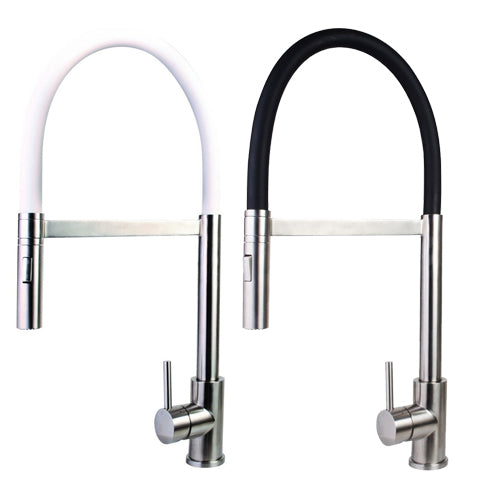 Griferia Monomando Para Fregadero En A/Inox Manguera De Silicon Blanco Y Negro Ref. 02Gf700 Marca Fp