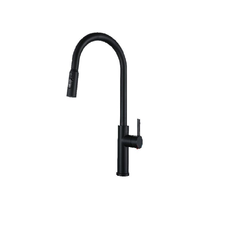 Griferia Monomando Alto P/ Fregadero Acero Inox Manguera Extraible Gris Y Negro Ref. Ginora-B Gasco