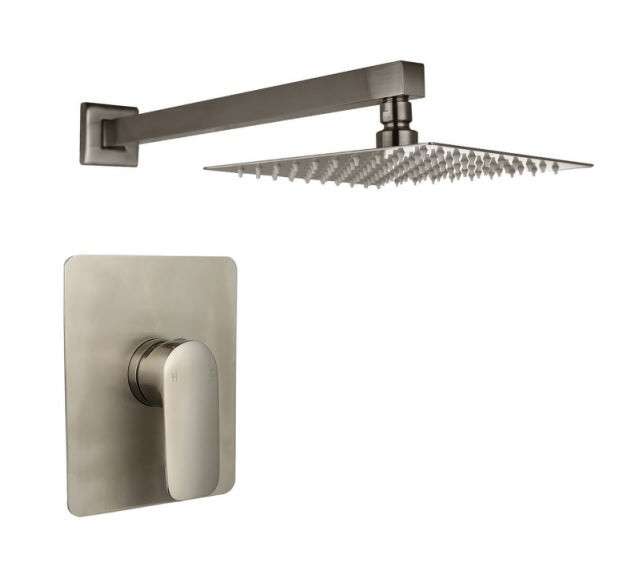 Grupo Para Ducha Monomando Brazo + Regadera Serie Cromatica Color Gunmetal Ref. Gri-750 Marca Unique