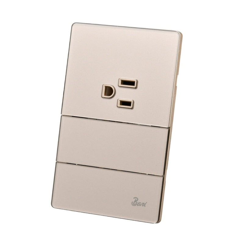 Interruptor Doble + Tomacorriente C/Tierra Serie D´Oro Color Dorado Brillante Ref. Int.12.12 Marca B