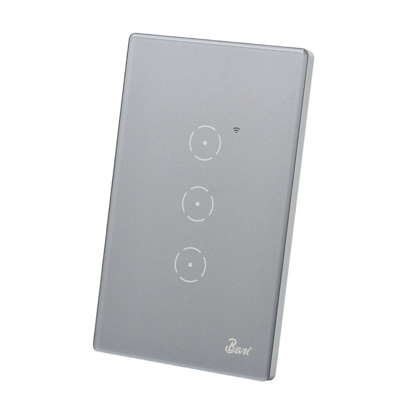Interruptor Triple Smart Serie Grigio Color Gris Brillante Ref. Int.13.15 Marca Bari