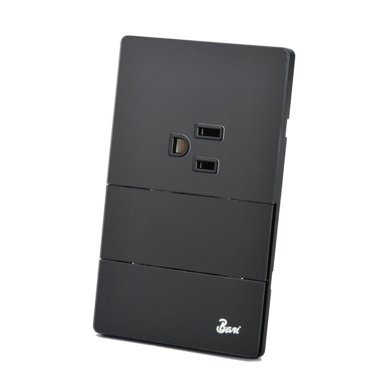 Interruptor Doble + Tomacorriente C/Tierra Serie Spento Color Negro Mate Ref. Int.14.12 Marca Bari