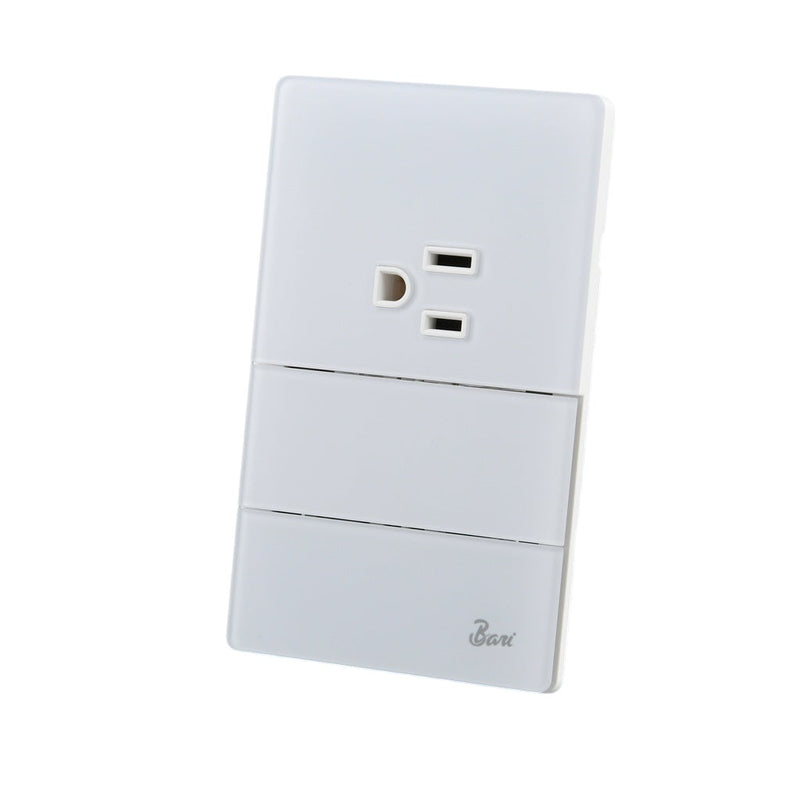 Interruptor Doble + Tomacorriente C/Tierra Serie Nebbia Color Blanco Mate Ref. Int.16.12 Marca Bari