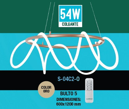 Lampara De Colgante Alhambra Style 54W 60 X 12 Cm C/ Control Color Oro Ref.S-04C2-O Marca Lucerna