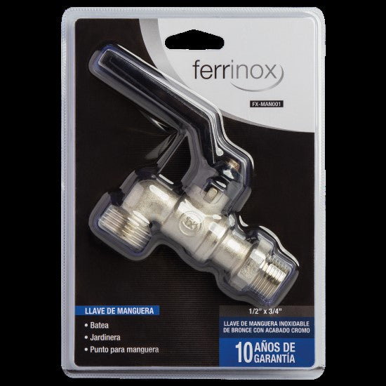 Llave De Chorro / Llave De Manguera Paso Rapido De 1/2" X 3/4 Ref. Man001 Marca Ferrinox