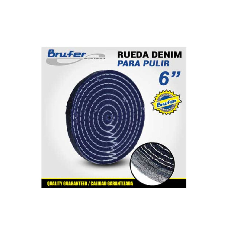 Rueda De Denim ( Jean ) Para Pulir 6" X 50 Hojas Ref. 491004 Marca Brufer