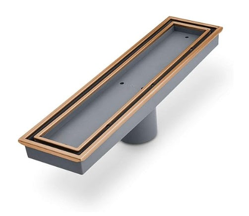 Rejilla Rectangular / Desague Lineal 12" X 3" Serie Lagos Linea Veil Color Bronze Quality Metal