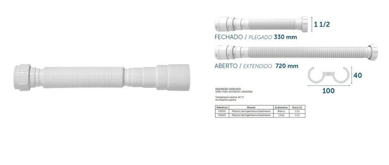 Sifon Para Lavamanos / Fregador 4 En 1 Corrugado Extensible Universal Ref. 030101-41 Marca Blukit