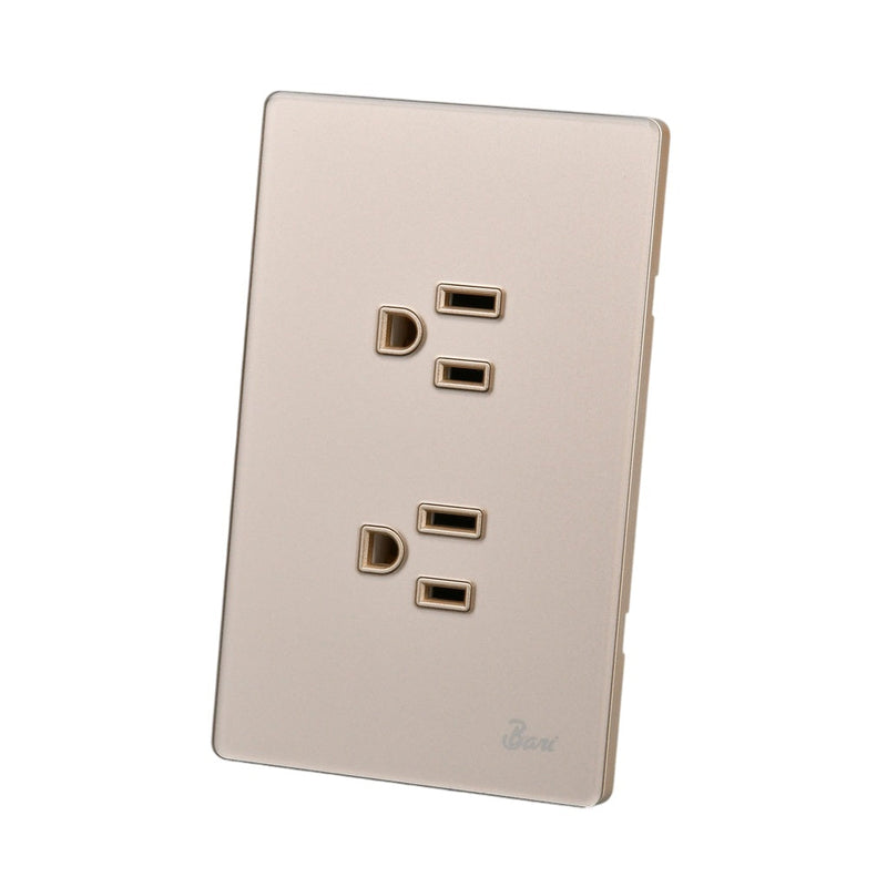 Toma Corriente Doble Con Tierra Serie D´Oro Color Dorado Brillante Ref. Int.12.07 Marca Bari