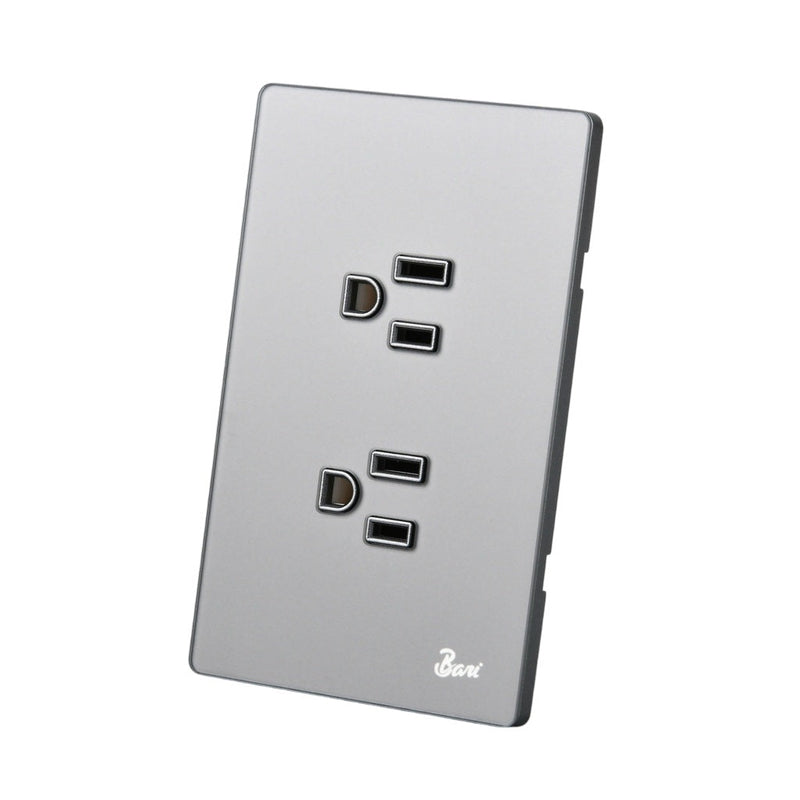 Toma Corriente Doble Con Tierra Serie Cenere Color Gris Mate Ref. Int.15.07 Marca Bari