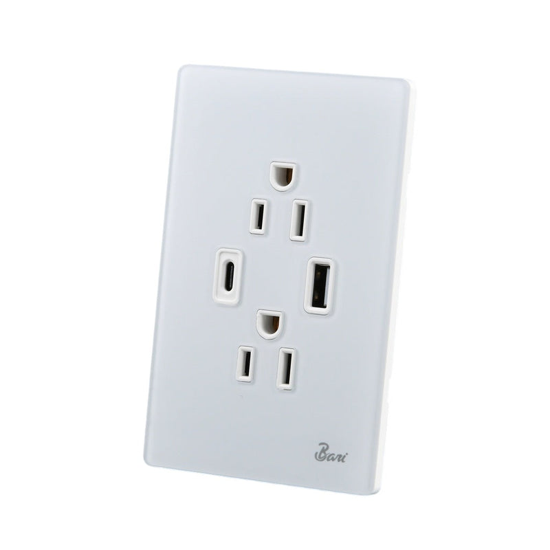 Toma Corriente Doble + Usb + C Serie Nebbia Color Blanco Mate Ref. Int.16.11 Marca Bari