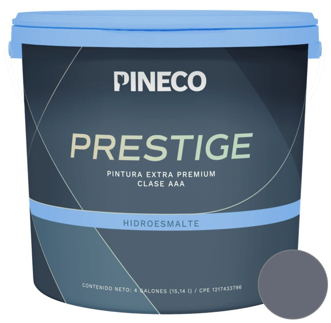 Pintura Hidroesmalte Satinado Prestige Clase "A" Color Gris Meta 1Gl Marca Pineco