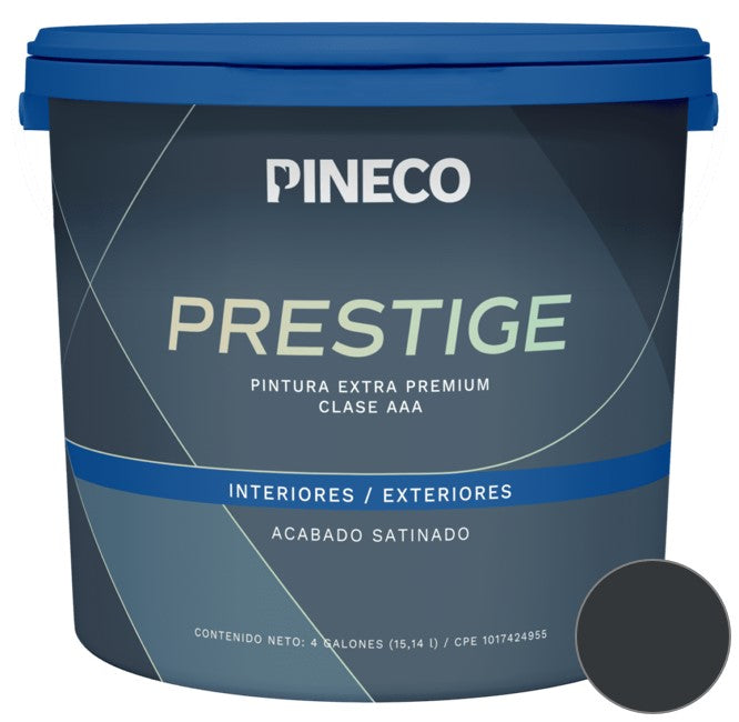 Pintura De Caucho Satinado Prestige Clase "A" Color Negro Fumo 1 Gl Ref. Prs6902A2G Marca Pineco