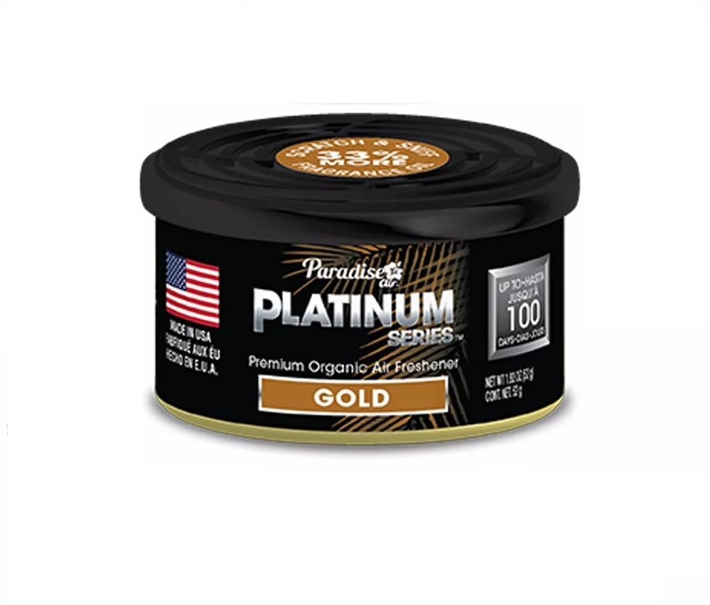 AMBIENTADOR ORGANICO PARA CARRO SERIE PLATINUM GOLD REF. 031003-GOLD MARCA PARADISE