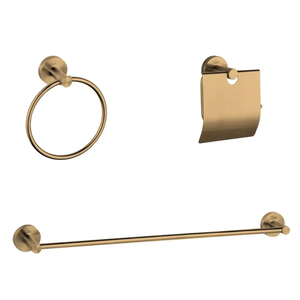 ACCESORIOS DE BAÑO 3 PZAS SERIE RIA COLOR BRONCE REF. QM-14.100.1504.BR MARCA QUALITY METAL