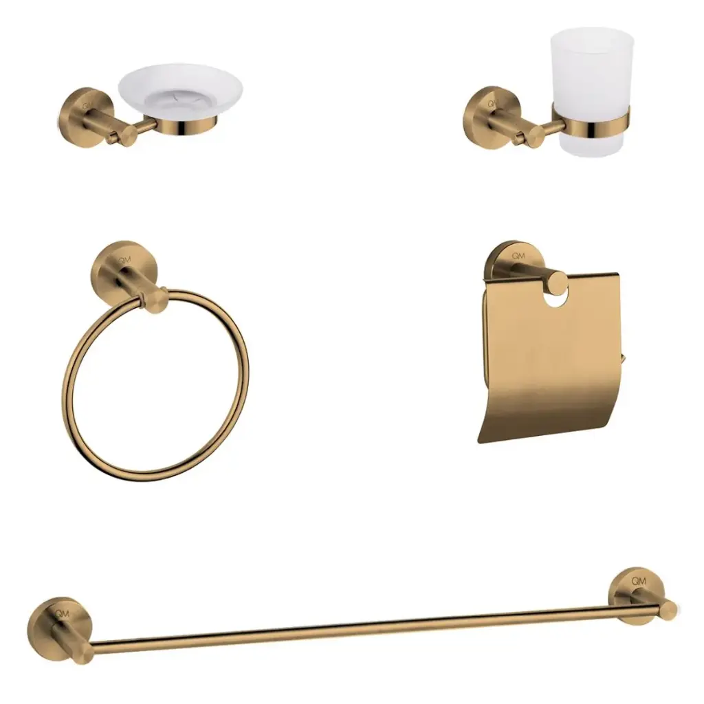 ACCESORIOS DE BAÑO 6 PZAS SERIE RIA COLOR BRONCE REF. QM-14.100.1503.BR MARCA QUALITY METAL