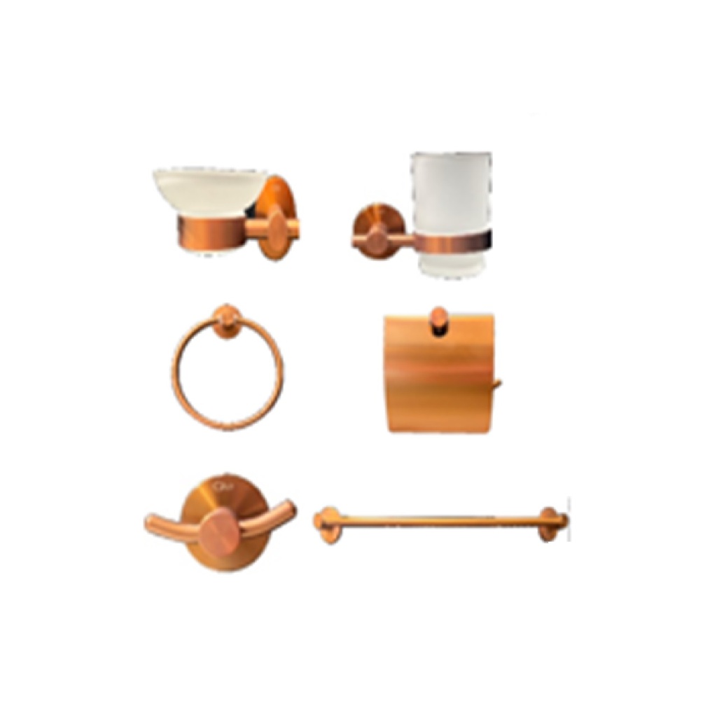 ACCESORIOS DE BAÑO 6 PZAS SERIE RIA COLOR BRONCE REF. QM-14.100.1503.BR MARCA QUALITY METAL