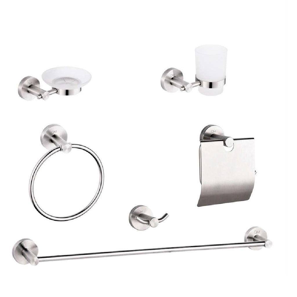 ACCESORIOS DE BAÑO 6 PZAS SERIE RIA COLOR GUN GREY REF. QM-14.100.1503.GR MARCA QUALITY METAL