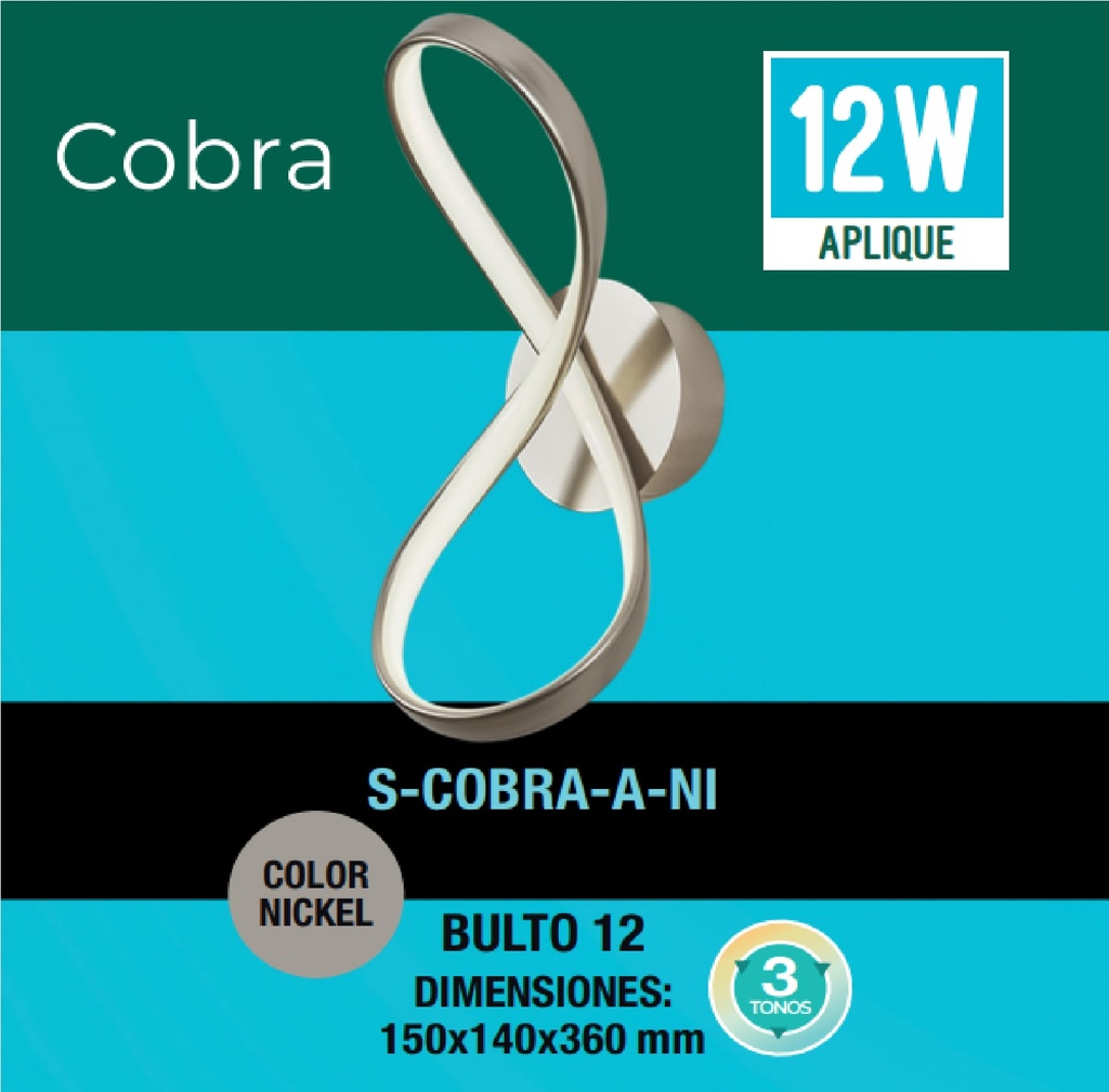 APLIQUE PARED 12 W 110-260V 3 TONOS 3CCT CONTROL POR INTERRUP. C/ NICKEL REF S-06A1-NI LUCERNA