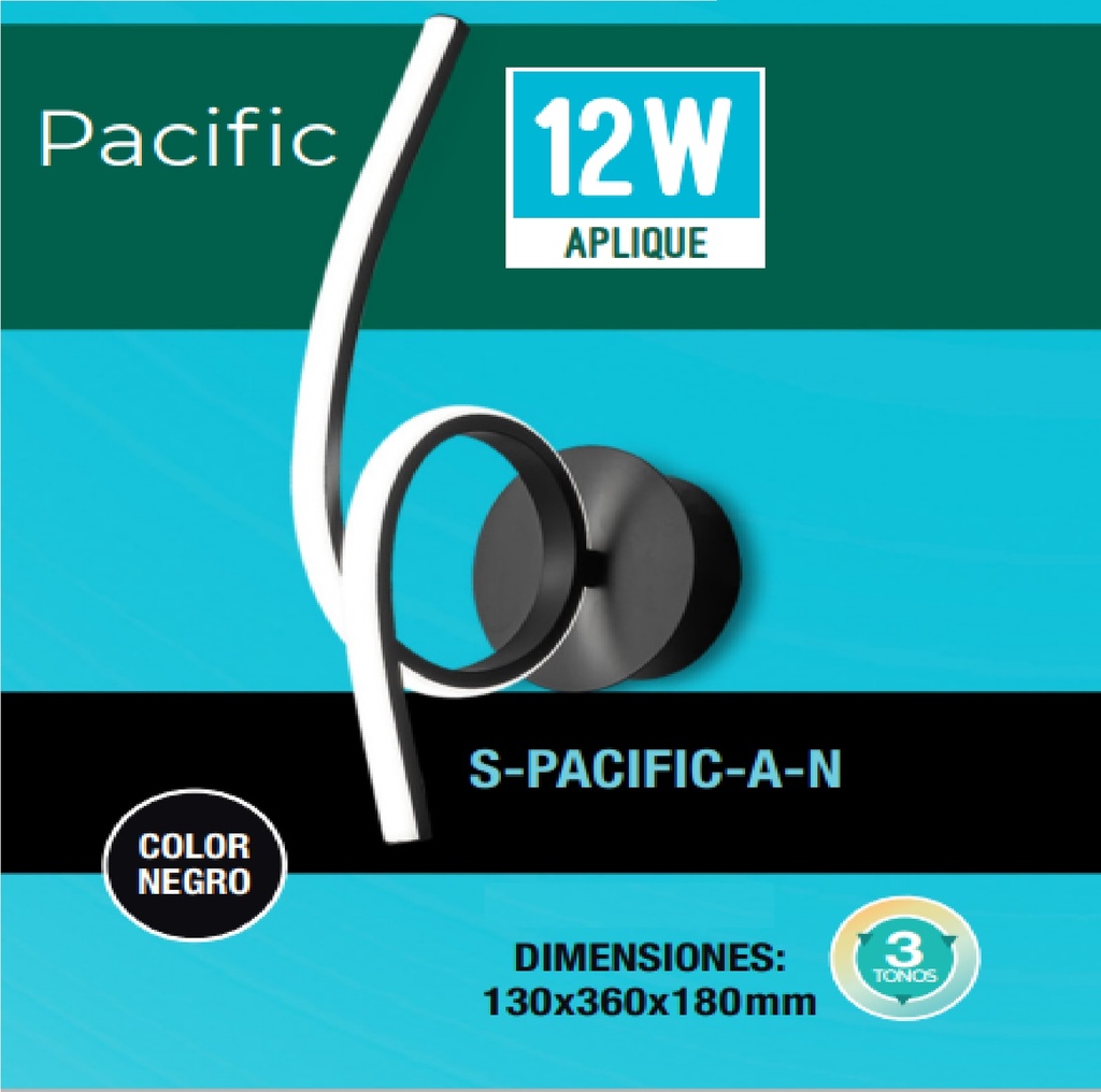 APLIQUE PARED 12 W 110-260V 3 TONOS 3CCT CONTROL POR INTERRUPTOR C/ NEGRO REF S-PACIFIC-A-N LUCERNA