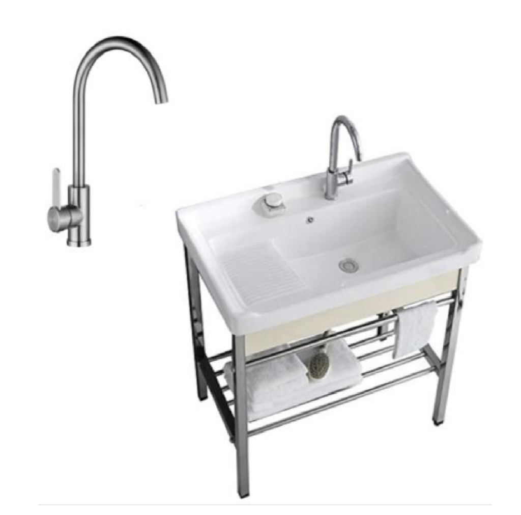 BATEA DE CERAMICA DE 80 X 48 CM CON BASE COLOR BLANCA + ACCESORIOS REF. REV-070 / 8409-80 VONANMAX