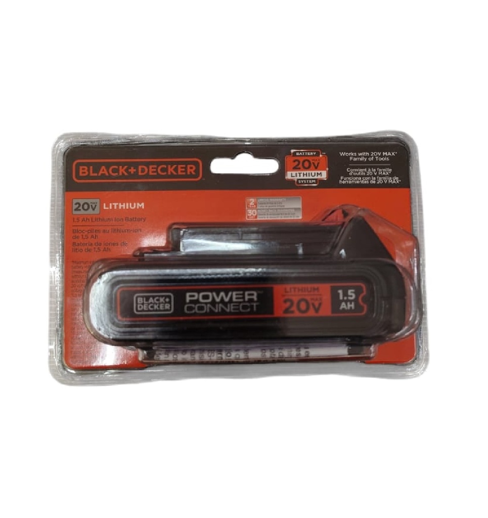 BATERIA DE LITIO DE 1.5 AH 20 V MOD. LBXR20 REF. BAT-720 / 236461 MARCA BLACK AND DECKER