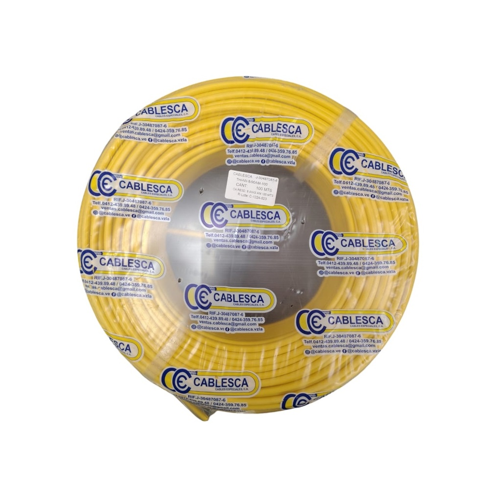 CABLE THHW NRO. 8 AWG 90°C 600V / COLOR AMARILLO ROLLO 100 MTS MARCA CABLESCA