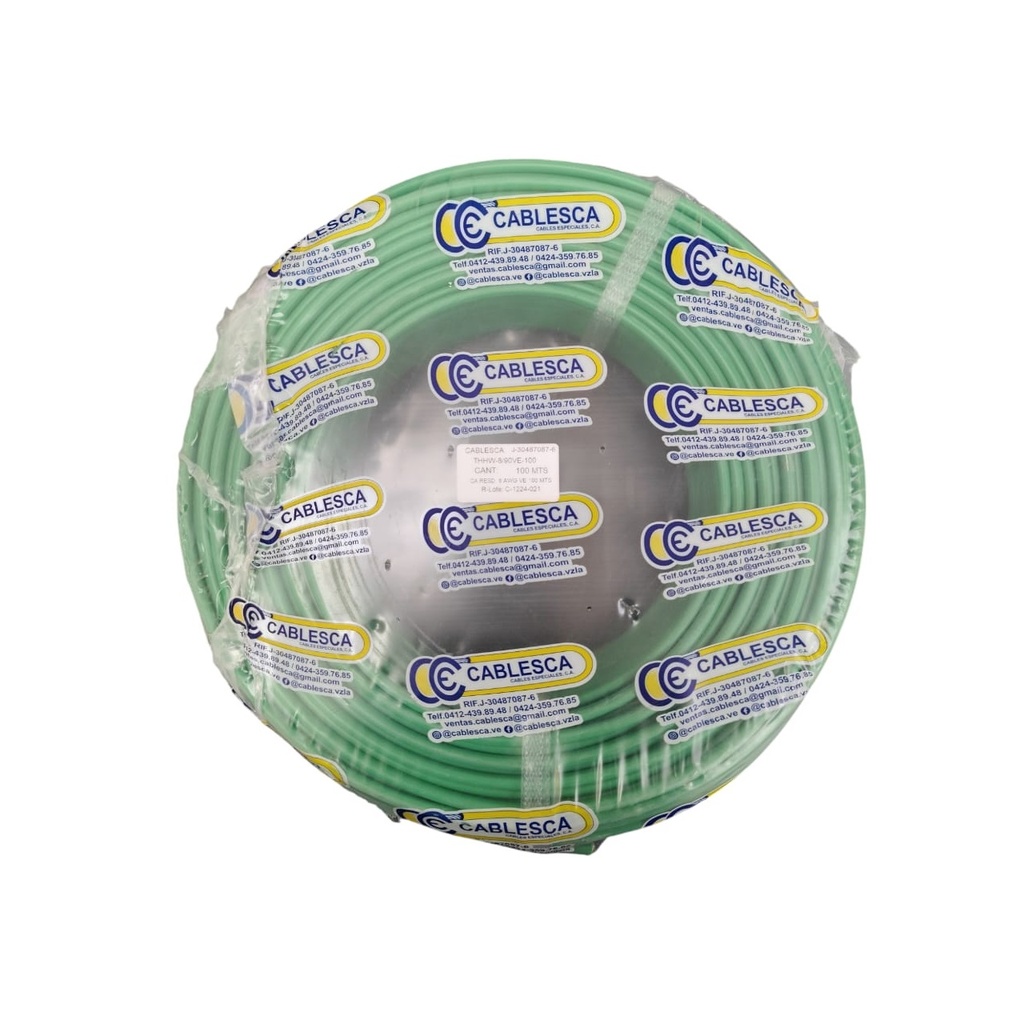 CABLE THHW NRO. 8 AWG 90°C 600V / COLOR VERDE ROLLO 100 MTS MARCA CABLESCA