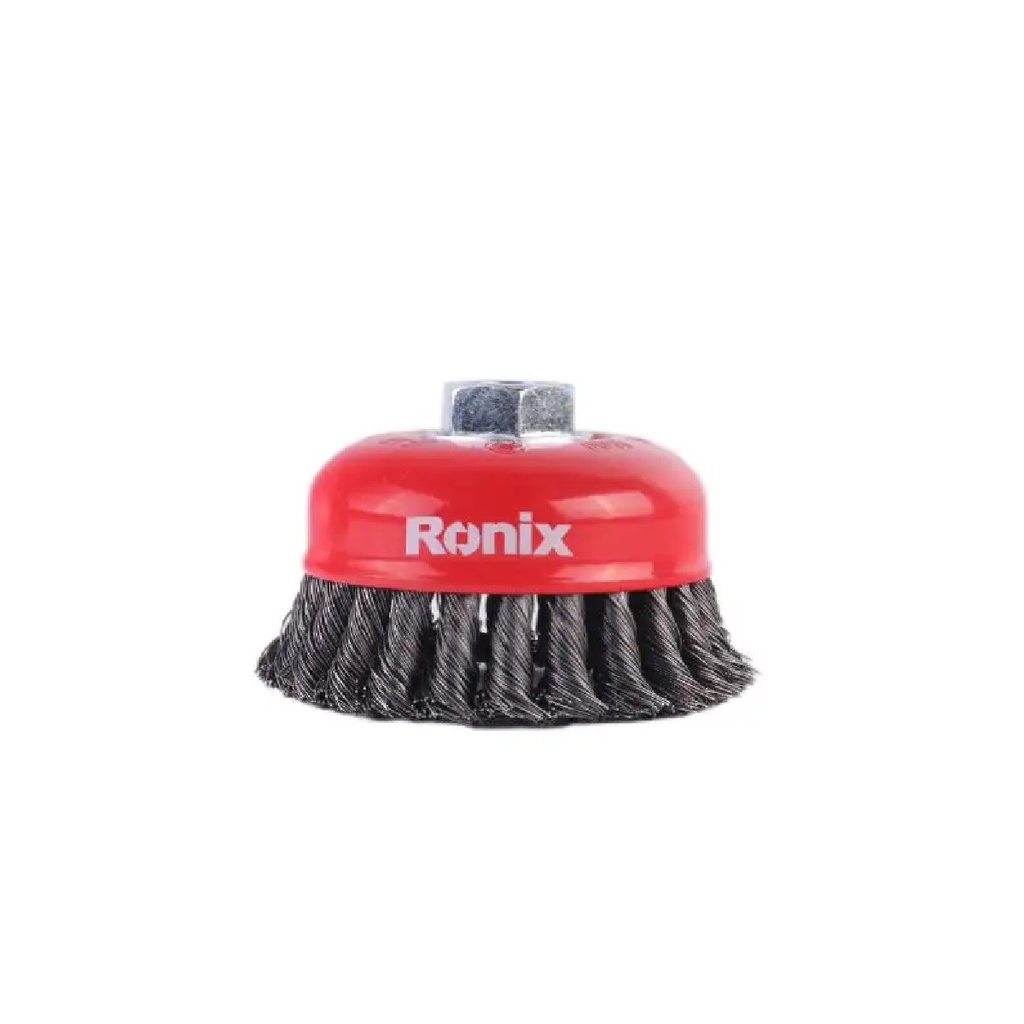 CEPILLO COPA ALAMBRE TRENZADO 2 X 14 MM DIAM. 100 MM EJE ROSCABLE 8500 RPM REF. RH-9943 MARCA RONIX