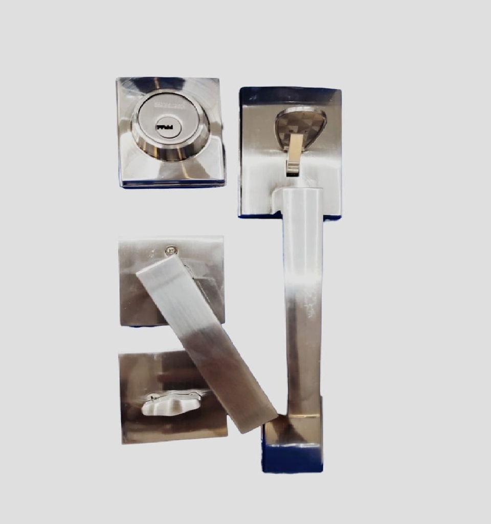 CERRADURA DE MANILLA REDONDA CON ROSETA LLAVE -PASADOR P/PUERTA PRINC. CROMO MATE REF. IDE-728801 / 728813 IDEACE