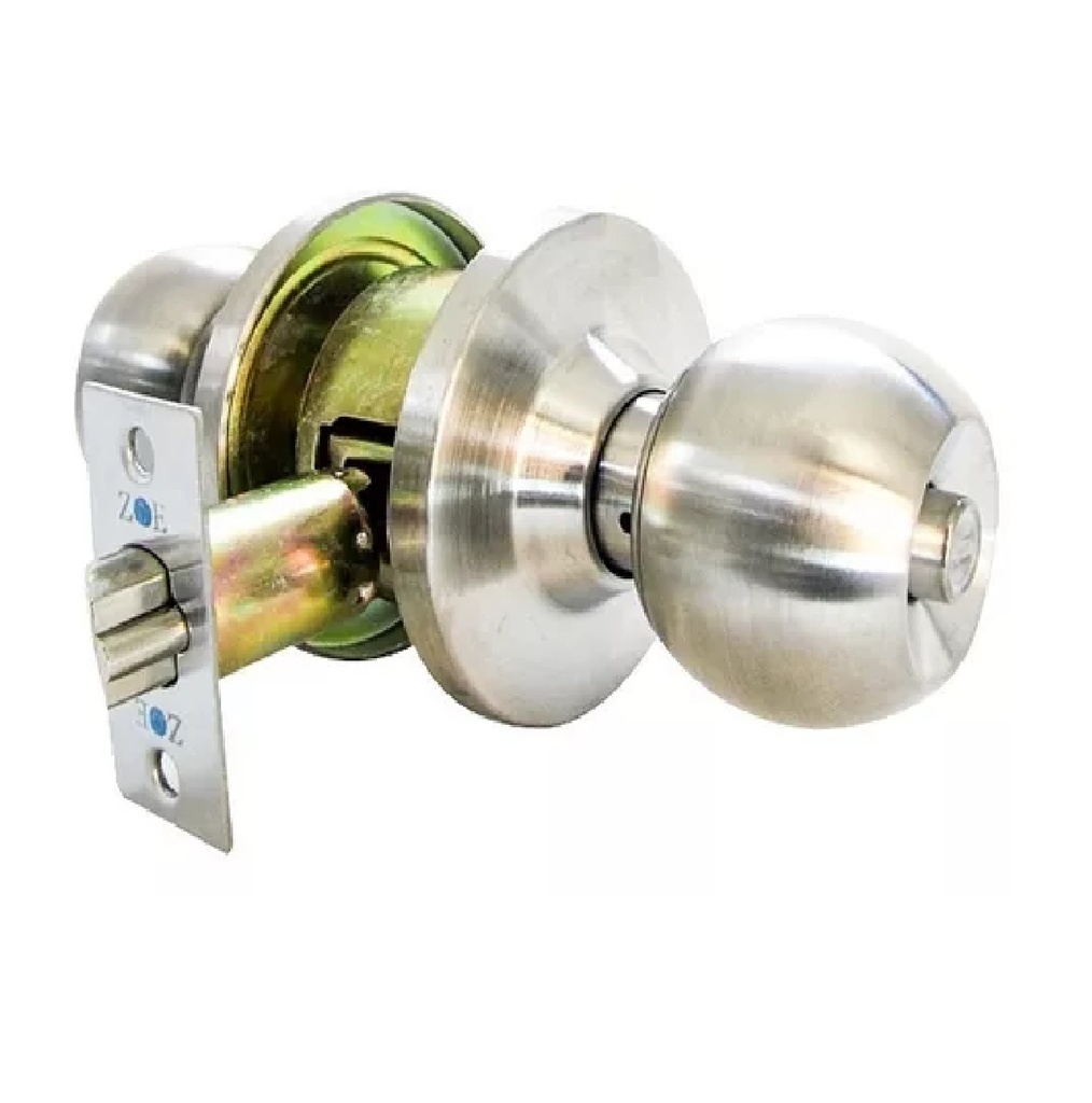 CERRADURA DE POMO / BOLA CON LLAVE ACERO INOX. PARA DORMITORIO MOD. ESFERA REF. ZCE-5945FN MARCA ZOE
