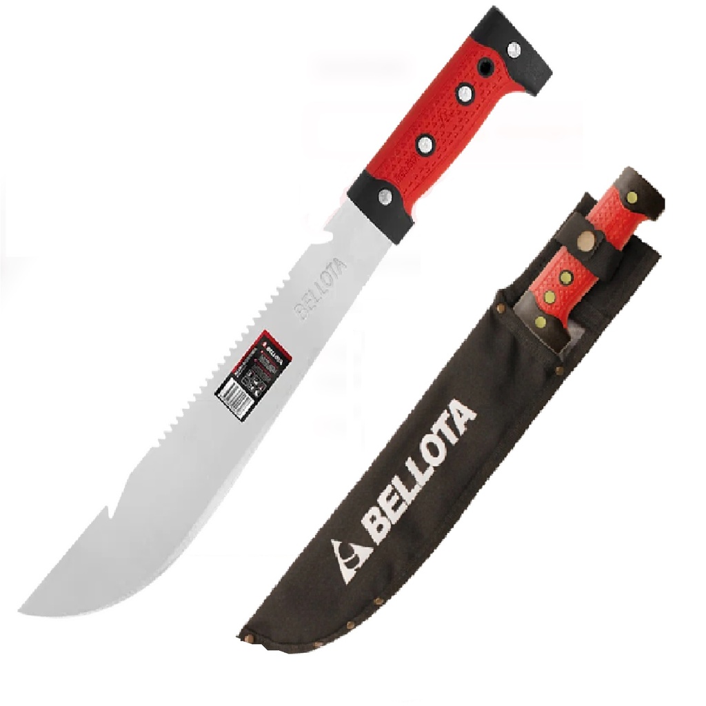 CUCHILLO / MACHETE 12" T/ RAMBO NIQUELADO C/ FUNDA MANGO BIMATERIAL REF. 019541 / 120465NQBM BELLOTA