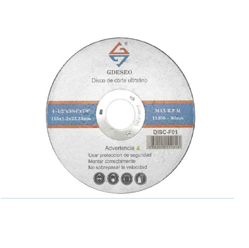 DISCO DE CORTE 4 1/2 " X 1.20 MM) X 7/8" REF. DISCF01 MARCA GDESEO