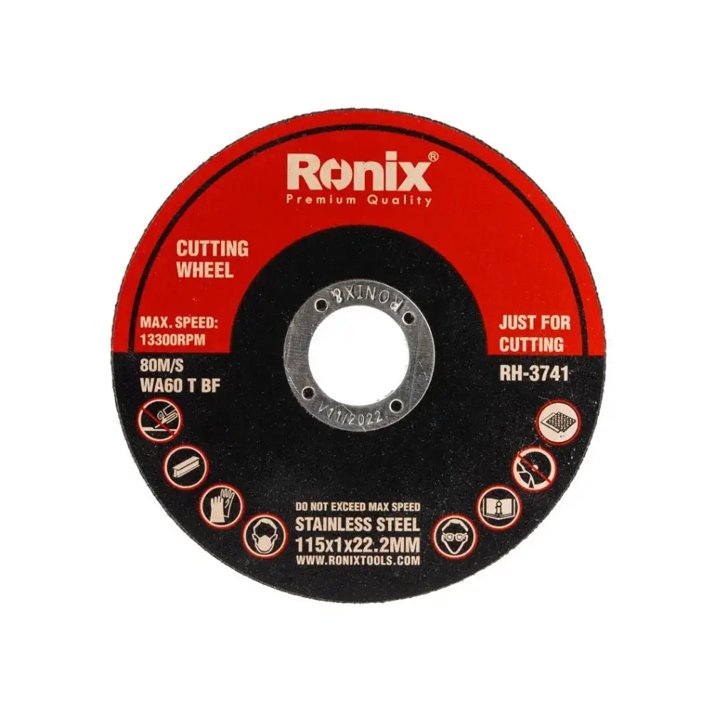 DISCO DE CORTE FINO P/ ACERO INOX DE 4 1/2" 115 X 22.23 X 1.0 MM 13.300 RPM REF RH-3741 / 510845 RONIX