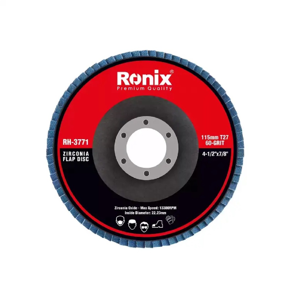 DISCO DE LIJA (FLAP DISC) DE 4 1/2" X 7/8" 13300 RPM GRANO 60 REF. RH-3771 / 513174 MARCA RONIX