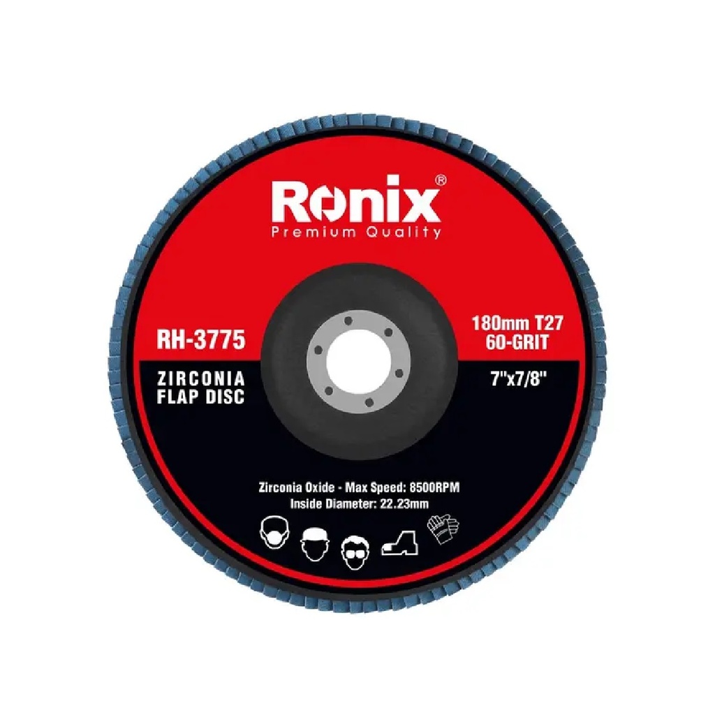 DISCO DE LIJA (FLAP DISC) DE 7" X 7/8" 8500 RPM GRANO 60 REF. RH-3775 / 513297 MARCA RONIX