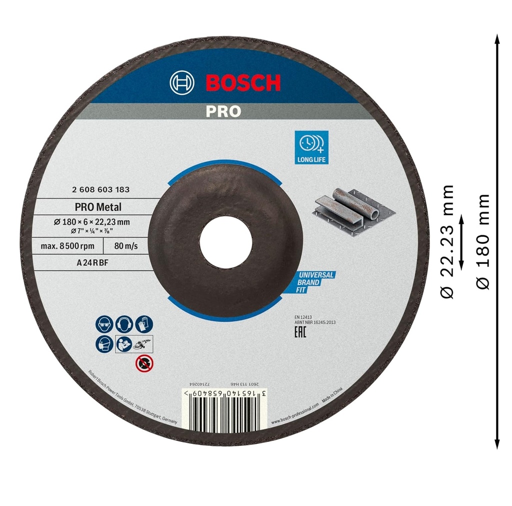 DISCO DESBASTE METAL 7" X 1/4" X 7/8" SERIE BOSCH PRO REF. 2608603183 / 658409 / 875547 BOSCH