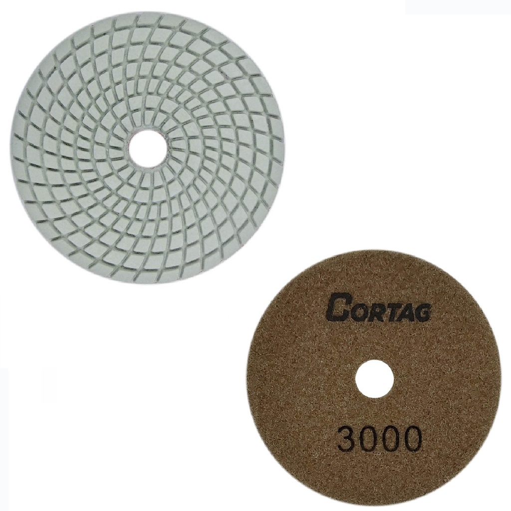 DISCO DIAMANTADO P/ PULIR SUPERF. SECO / HUMEDO 4" GRANO G3000 C/ MARRON REF 62151 /421514 CORTAG RT