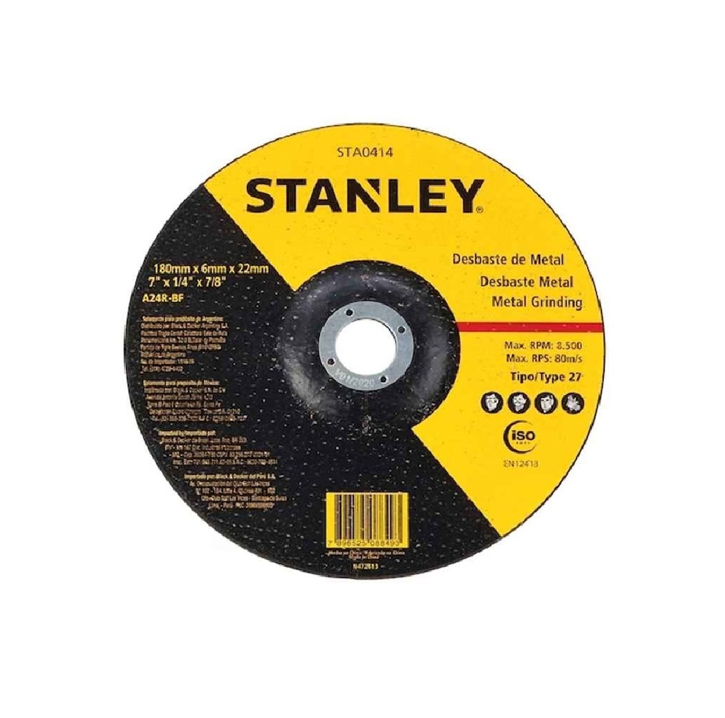 DISCOS DE DESBASTE 4-1/2" X 1/4" X 7/8" CONCAVO REF. STA0413 / DIS-723 MARCA STANLEY