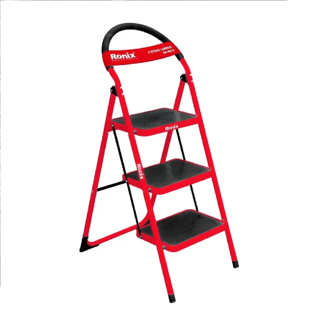 ESCALERA DE ACERO PLEGABLE DOMESTICA 3 TRAMOS 41CM X 59 CM X 117 CM REF. RH-9973 MARCA RONIX