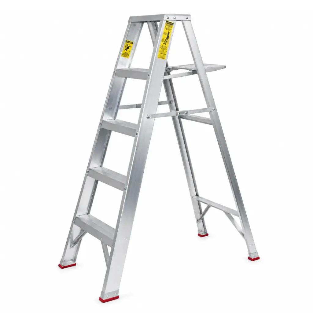 ESCALERA TIPO TIJERA ALUMINIO PREMIUM 05 TRAMOS 150 X 30 CM C/ TOPE AMARILLO 200 KG REF CP05 ALADINO